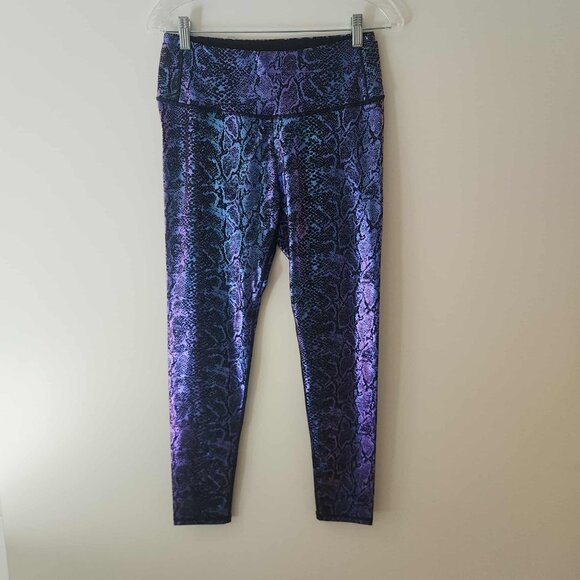 DOV DOVPOD Snakeskin Metallic Leggings Exotic Yoga Pants Blue Purple Large - Picture 2 of 14